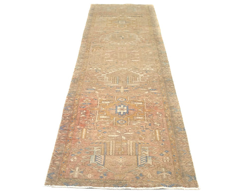 10 Ft Vintage Brown Persian Style Hand Knotted Low Pile Wool Runner Rug